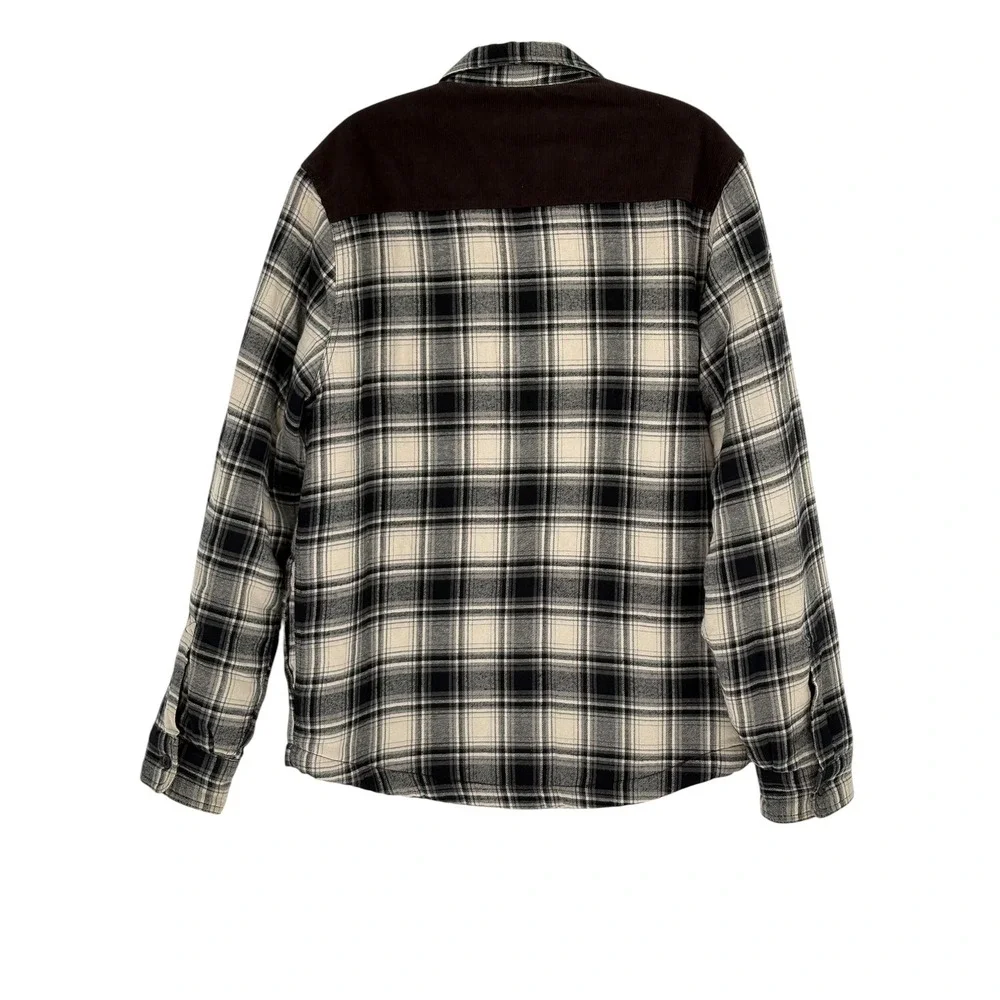Field & Stream Flannel Shirt Jacket Black White Plaid Sherpa Lined Small